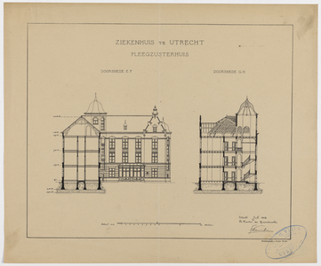 215017 Doorsneden van het zusterhuis van het Stads- en Academisch Ziekenhuis (Catharijnesingel 15) te Utrecht.N.B. Het ...
